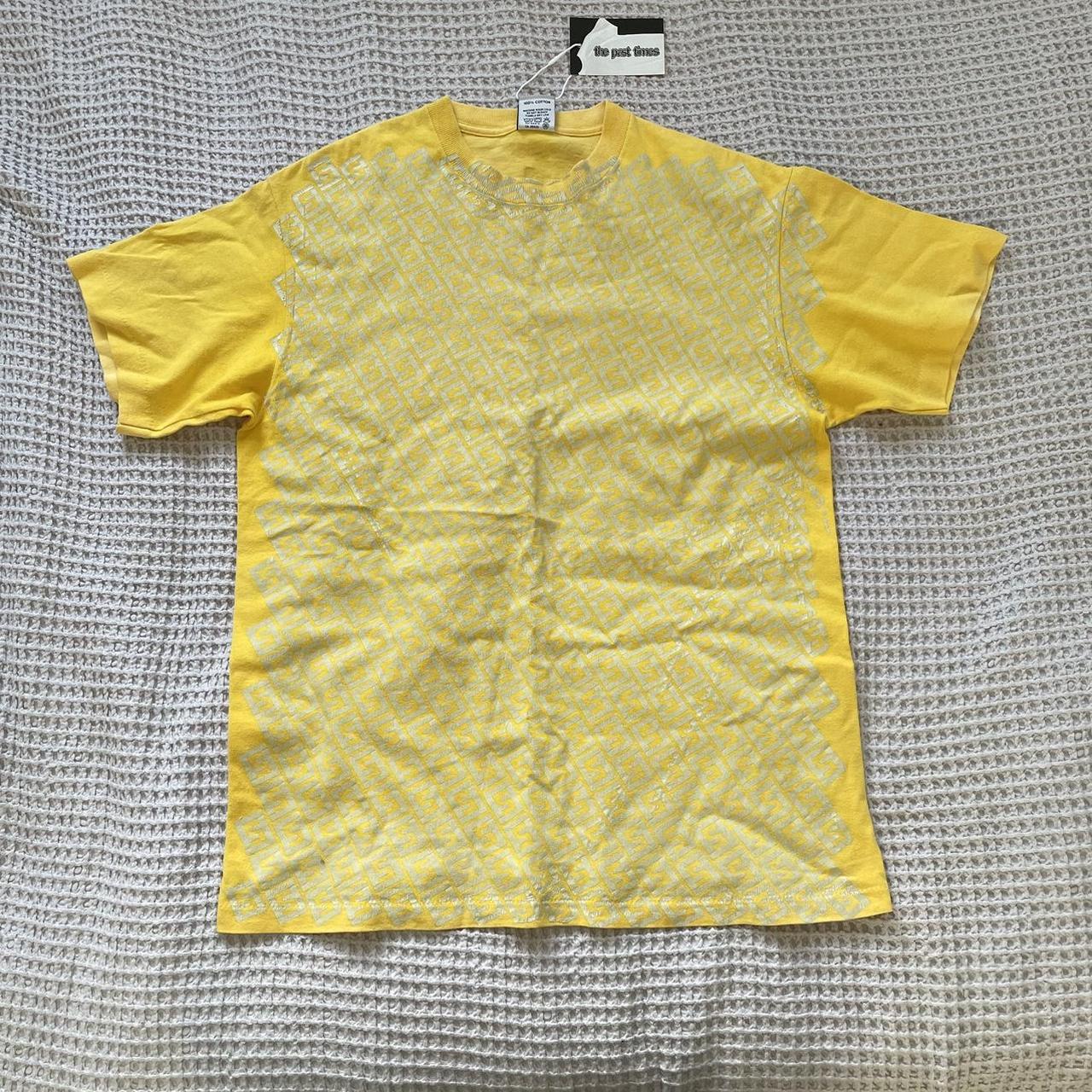 Stüssy Men's Yellow and Silver T-shirt | Depop