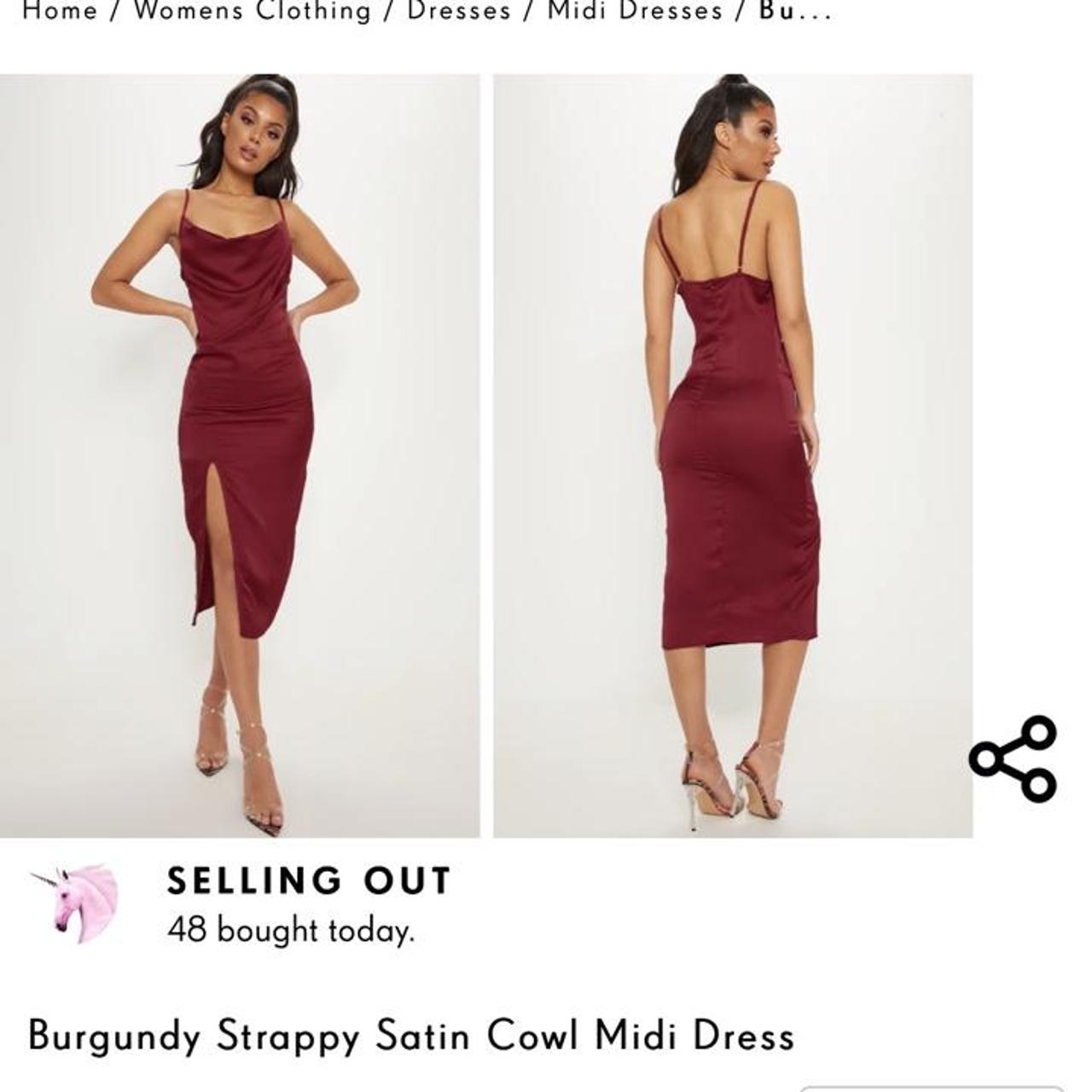 Brand New PLT Burgundy Satin Slip Midi Dress Size 10... - Depop