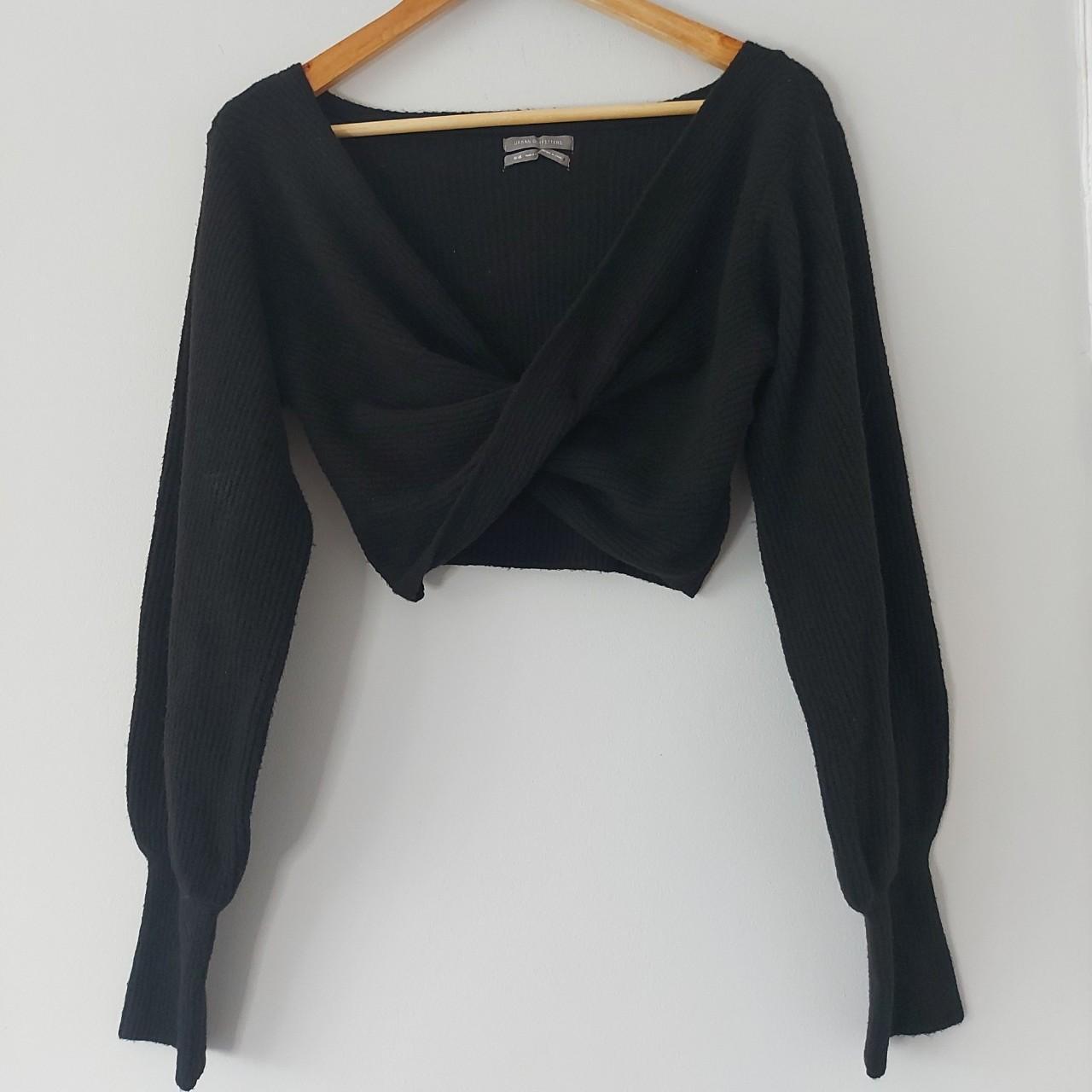 Urban Outfitters Black Knit Marissa Twist Crop Top.... - Depop