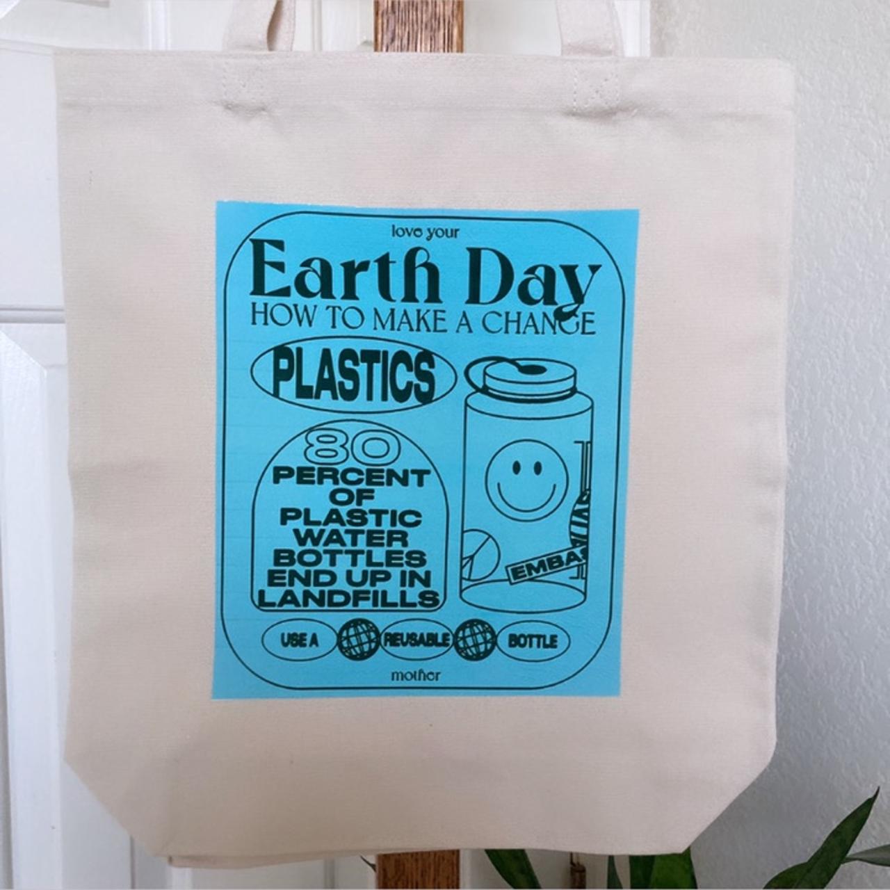 “Love your earth day” handmade canvas tote... Depop