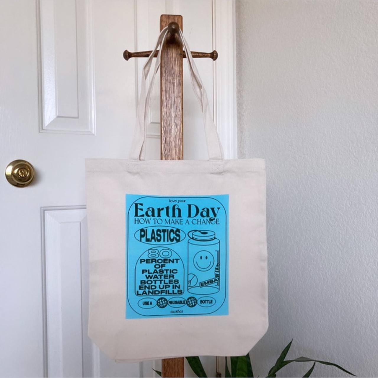 “Love your earth day” handmade canvas tote... Depop