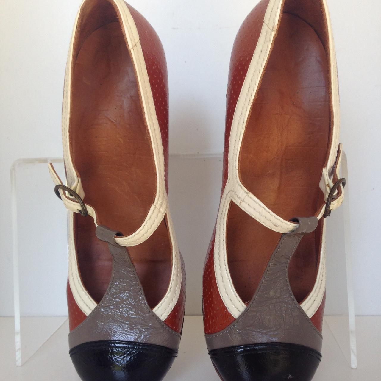 1940s style tbar leather mary janes, brown, white,... Depop