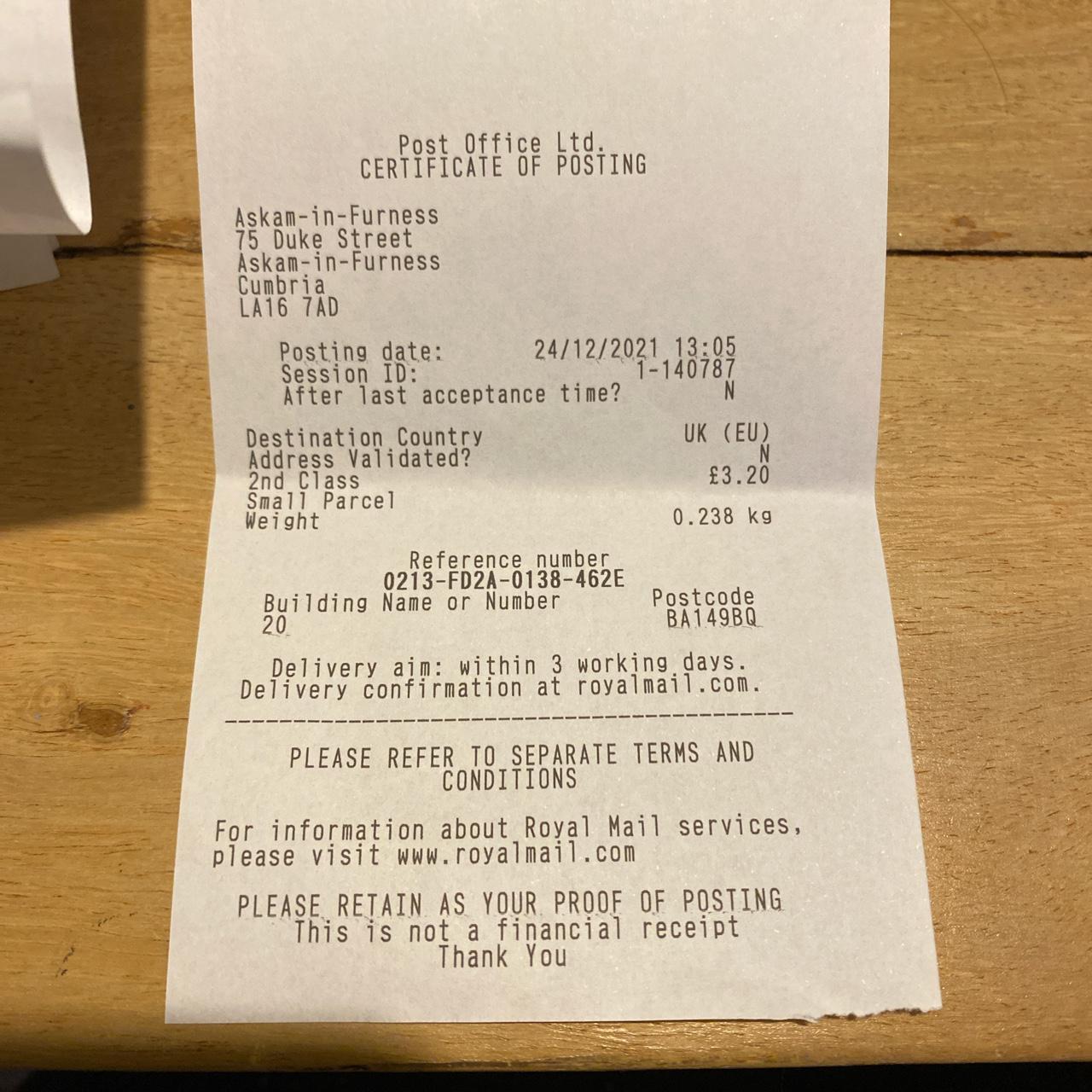 Tracking receipt Depop