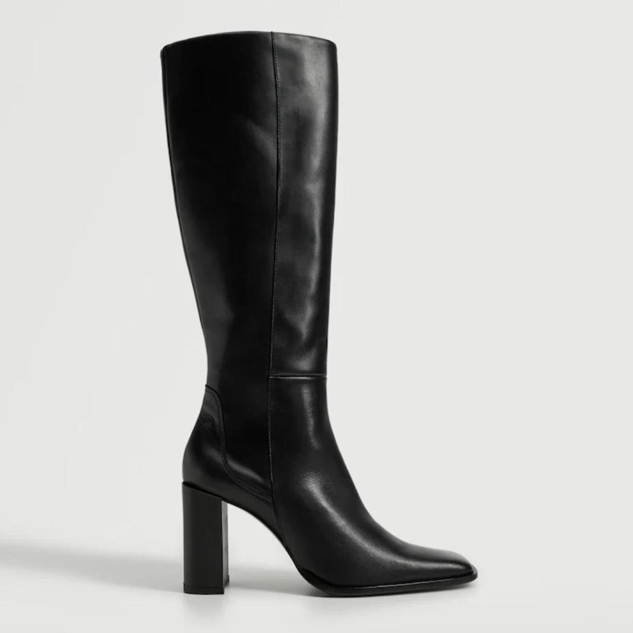 Mango black leather boots knee high size 2 (but I’m... - Depop