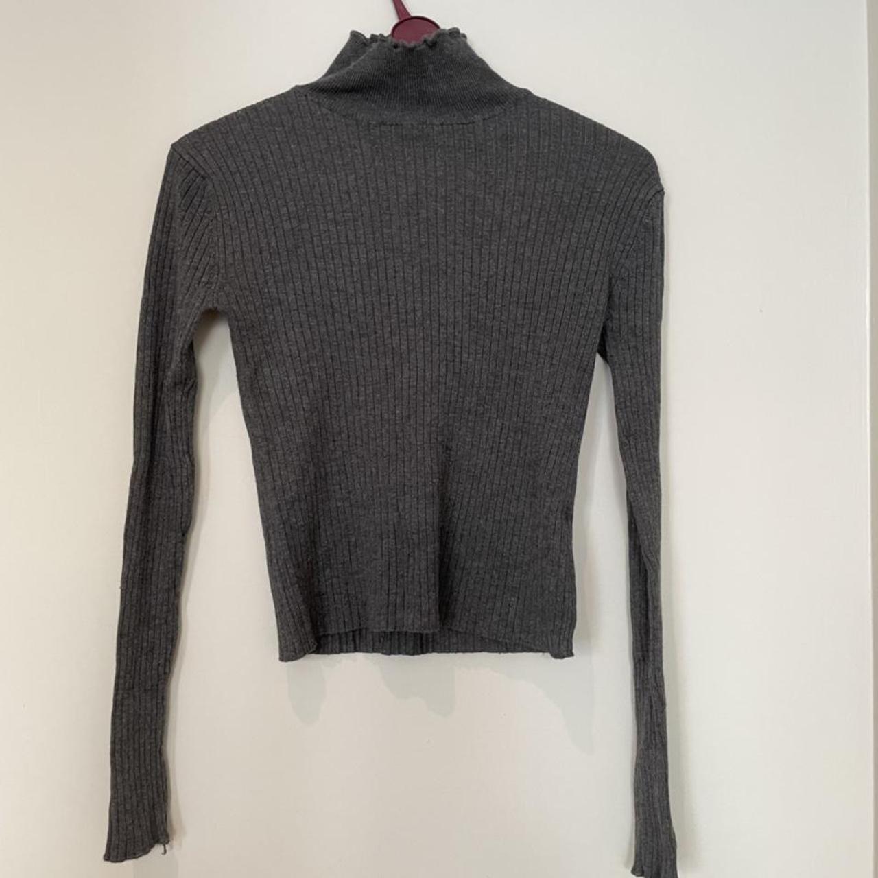 Zara Knit grey roll-neck / high neck ribbed top with... - Depop