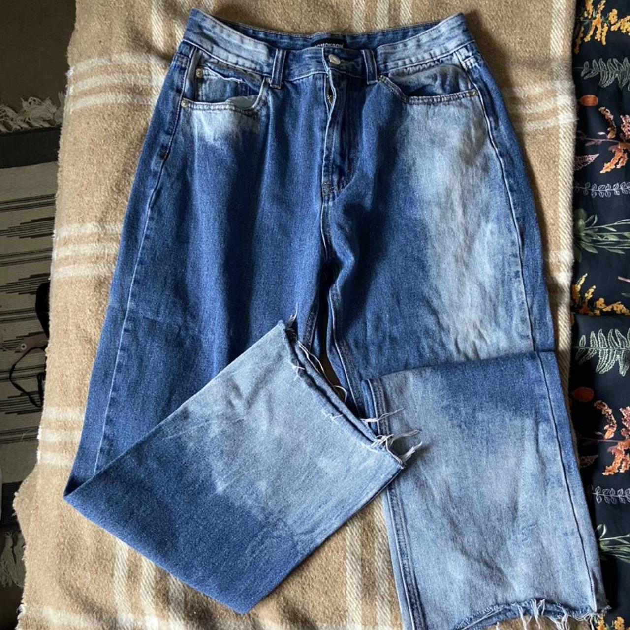 High waisted straight wide leg cropped jeans with... - Depop