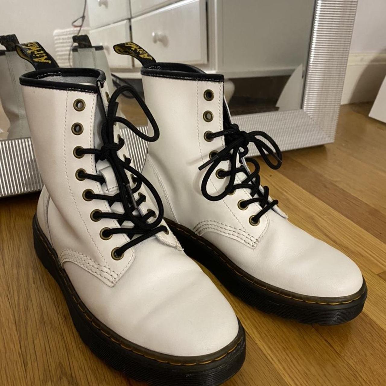 LIKE NEW white doc marten boot only worn a handful... - Depop