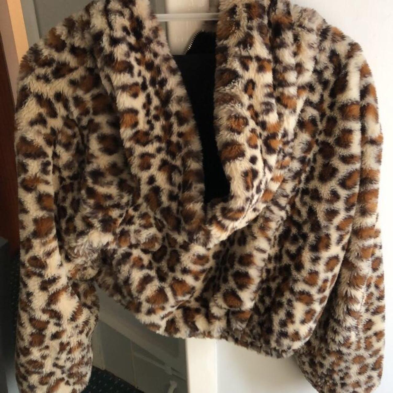 Leopard print fluffy hooded jacket, only worn a few... - Depop