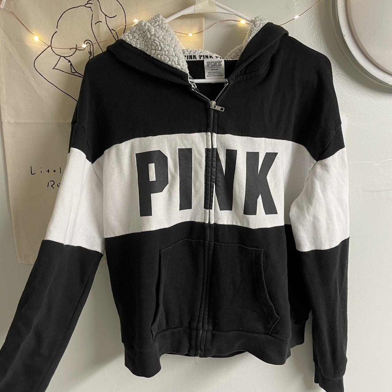 Victoria's Secret Women's Black and White Hoodie | Depop