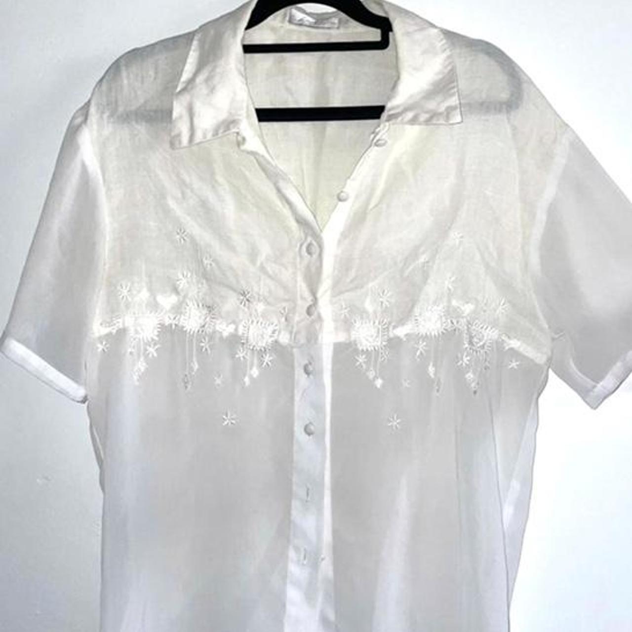 The Most Beautiful Vintage Sheer Ivory Button Up... - Depop