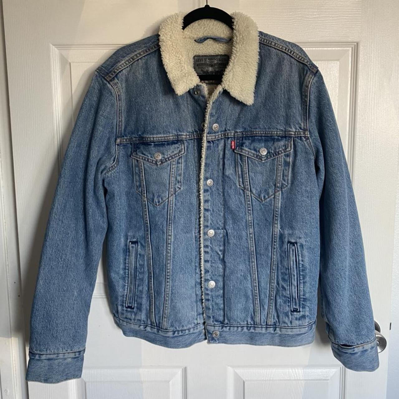 Levi fur mens jean jacket Brand new worn once... - Depop