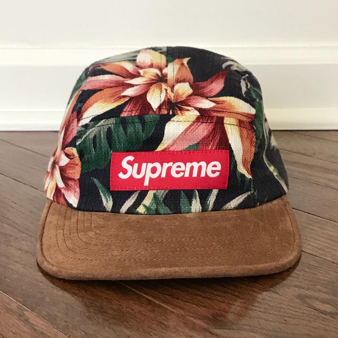 Supreme Navy Floral Camp Cap - Depop