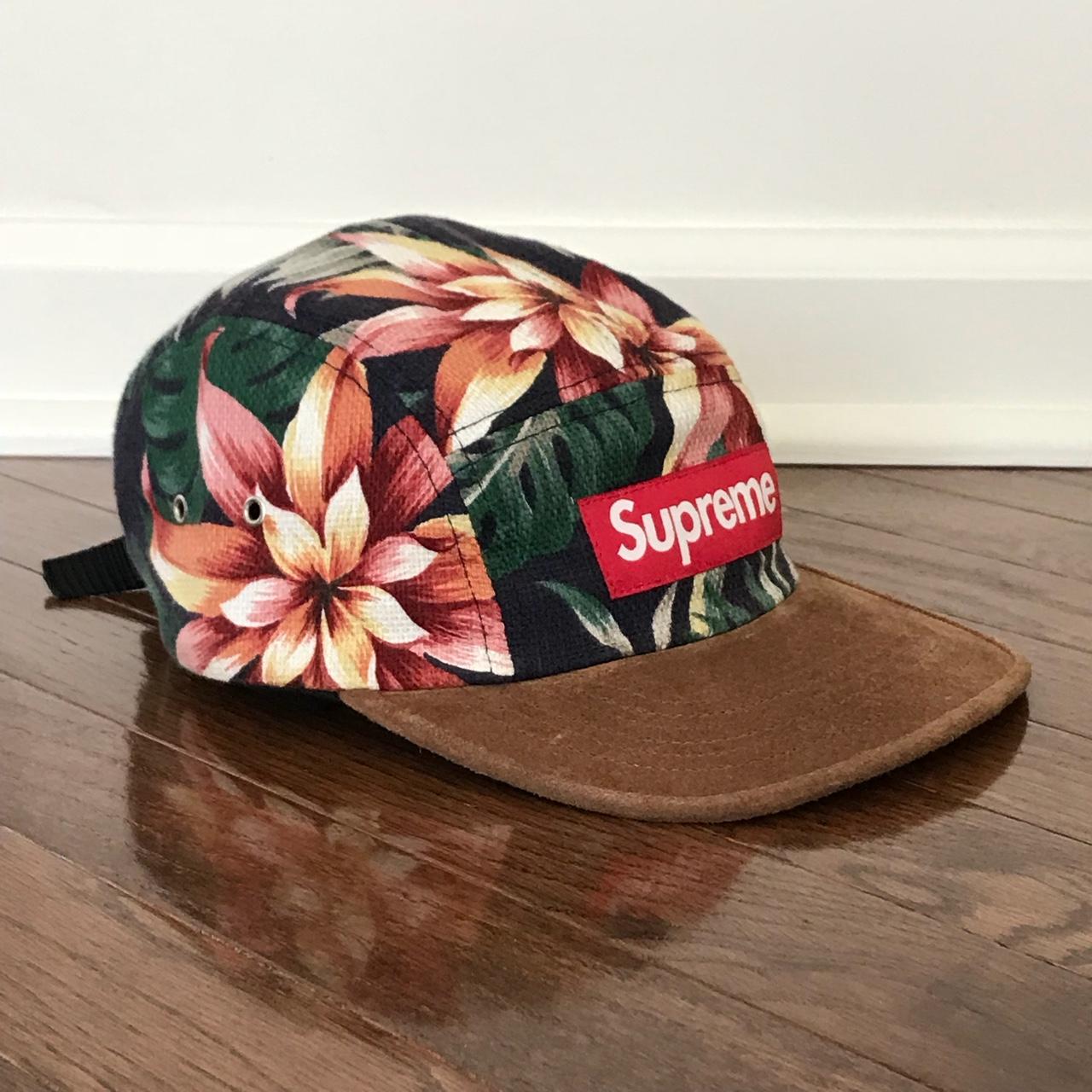 Supreme Frayed Logos Red Denim Camp Cap Hat Red - Depop