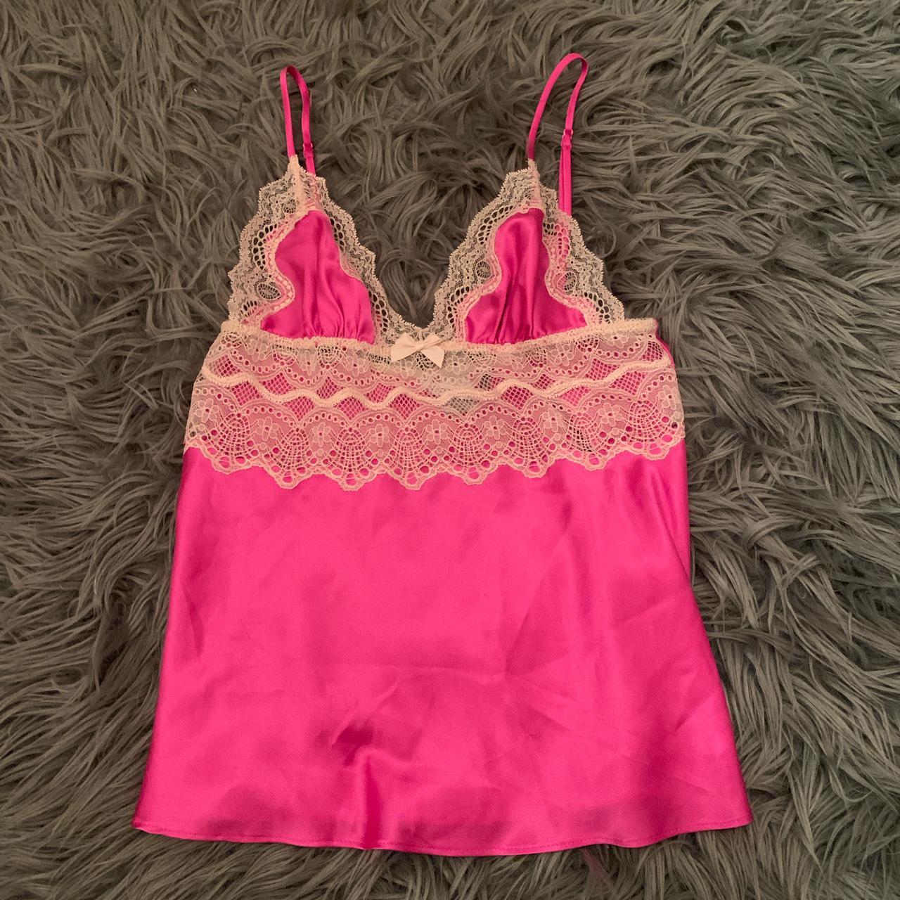 Victoria Secret Hot Pink Lingerie Top and Jean Skirt... - Depop