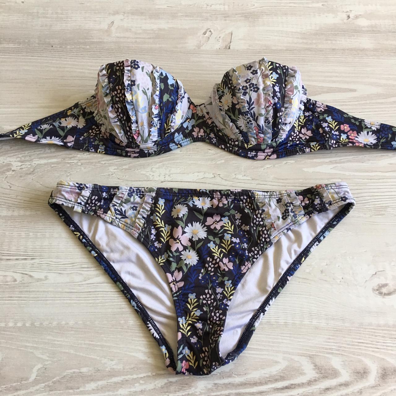 ASOS blue and white floral print bikini co ord top... - Depop