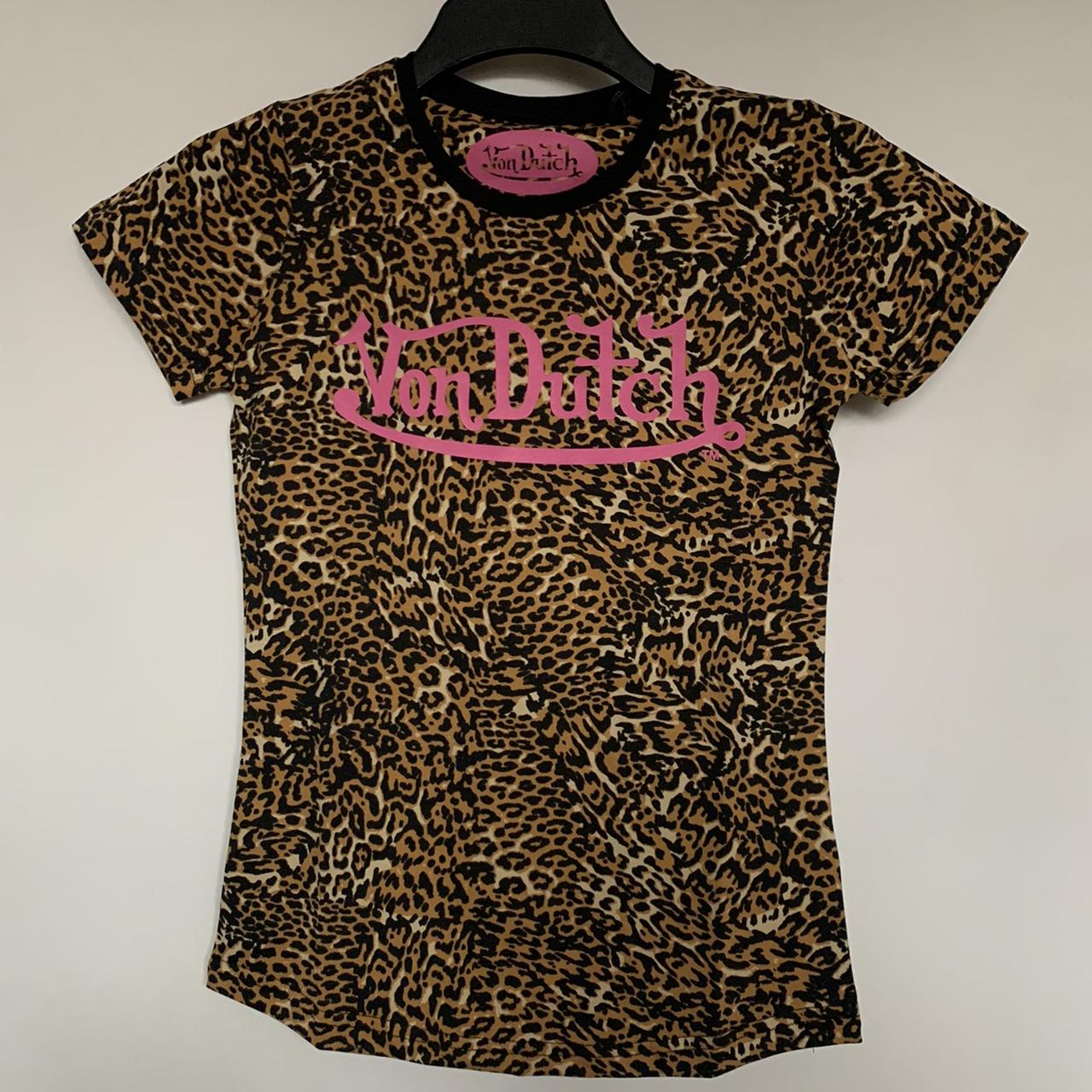 Von dutch T-shirt in leopard print with pink logo... - Depop