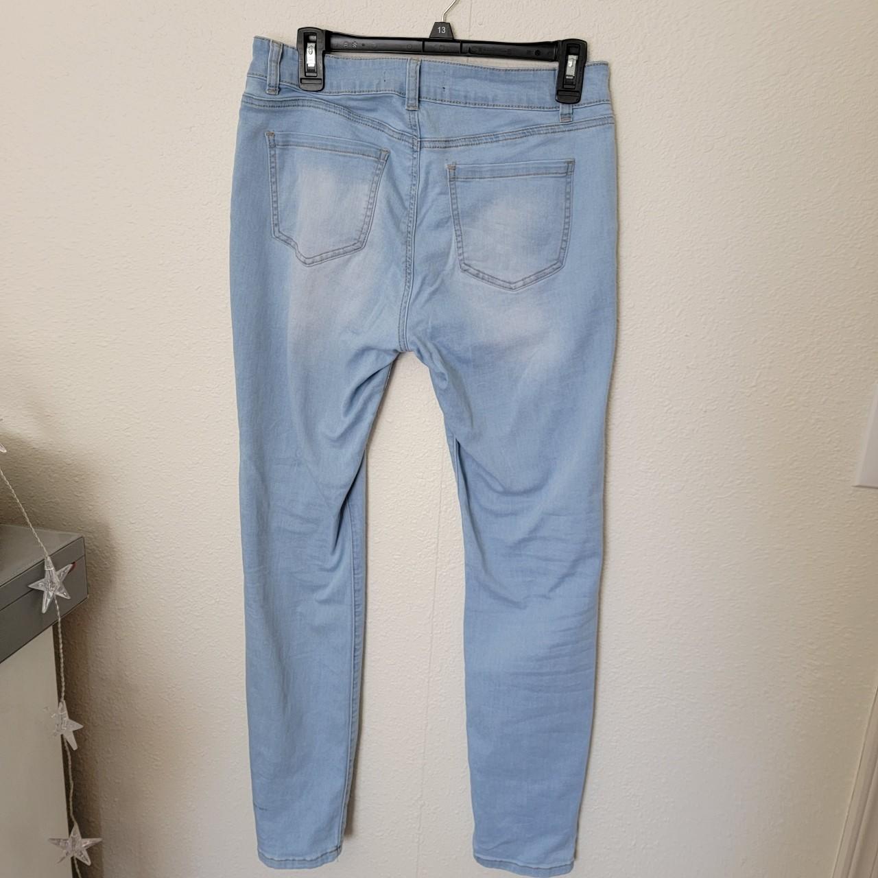 Light blue jeans Baby blue jeggins with distress... - Depop