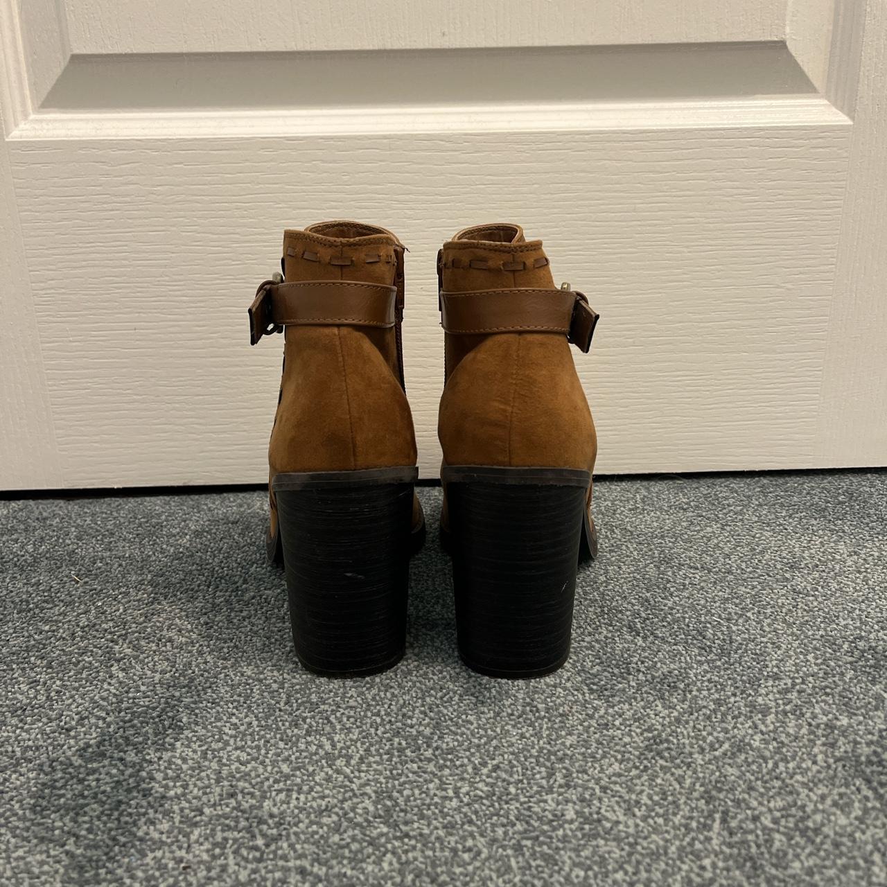 Brown heeled suede buckle ankle boots from new look.... - Depop