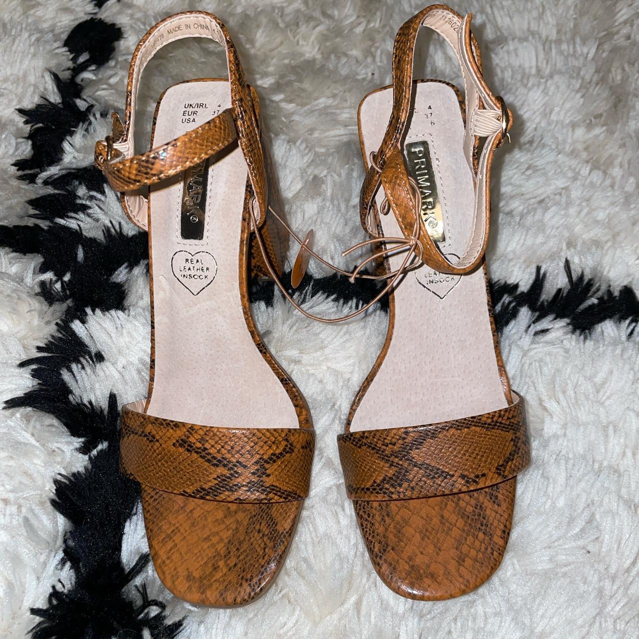 Primark brown snakeskin block heels Size UK 4