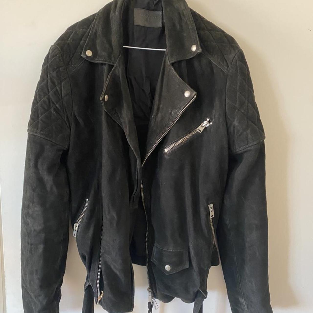 AllSaints Mens Black Suede Leather Jacket - Medium -... - Depop