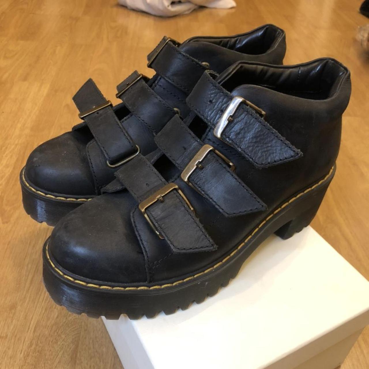 Dr martens coppola black leather cheap triple strap heeled ankle boots