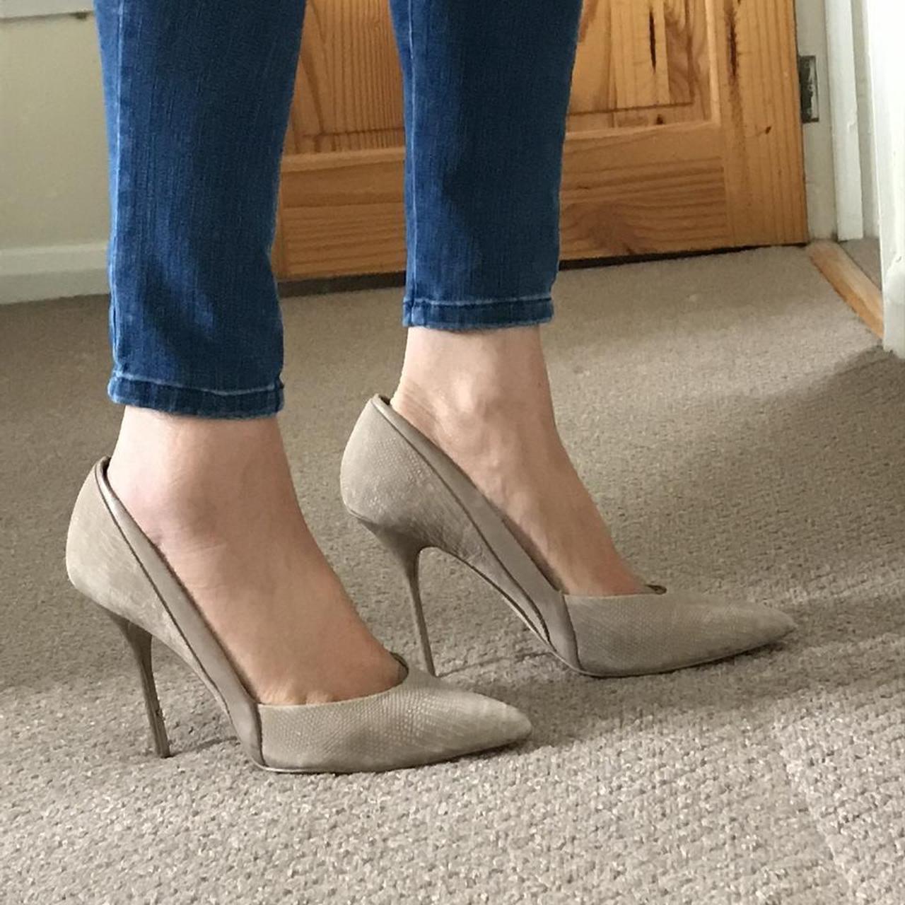 Nude coloured high heels River island A suede like... Depop