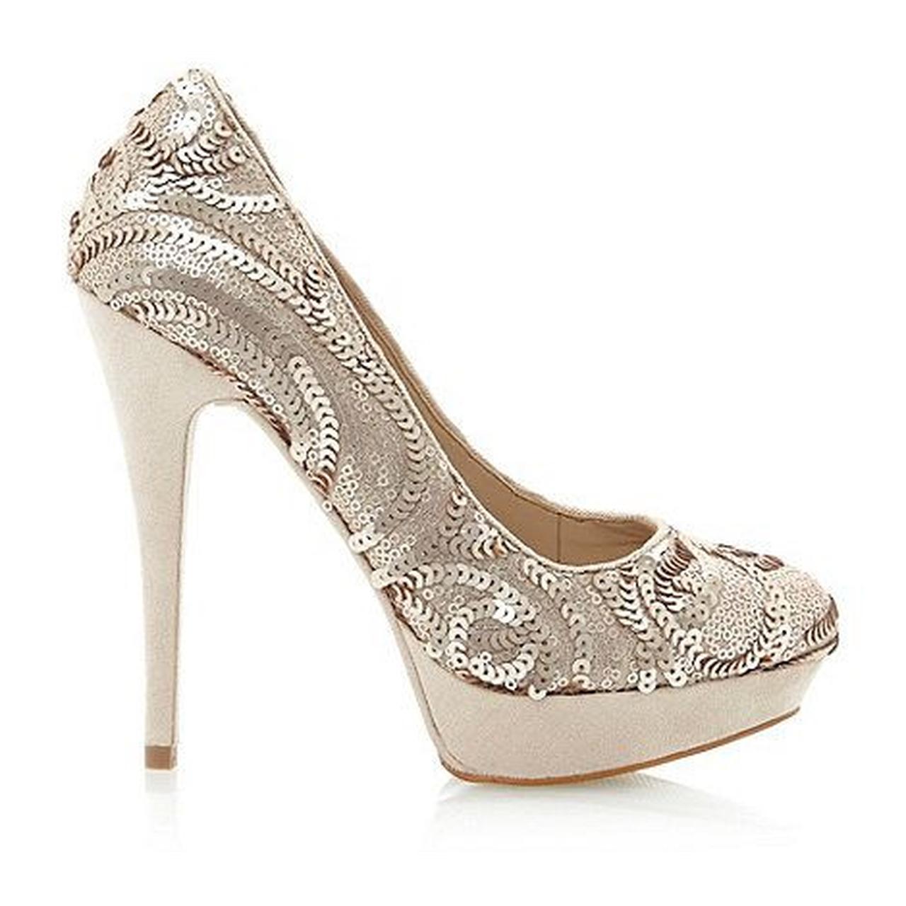 Dune Head Over Heels Brodie nude sequin platform