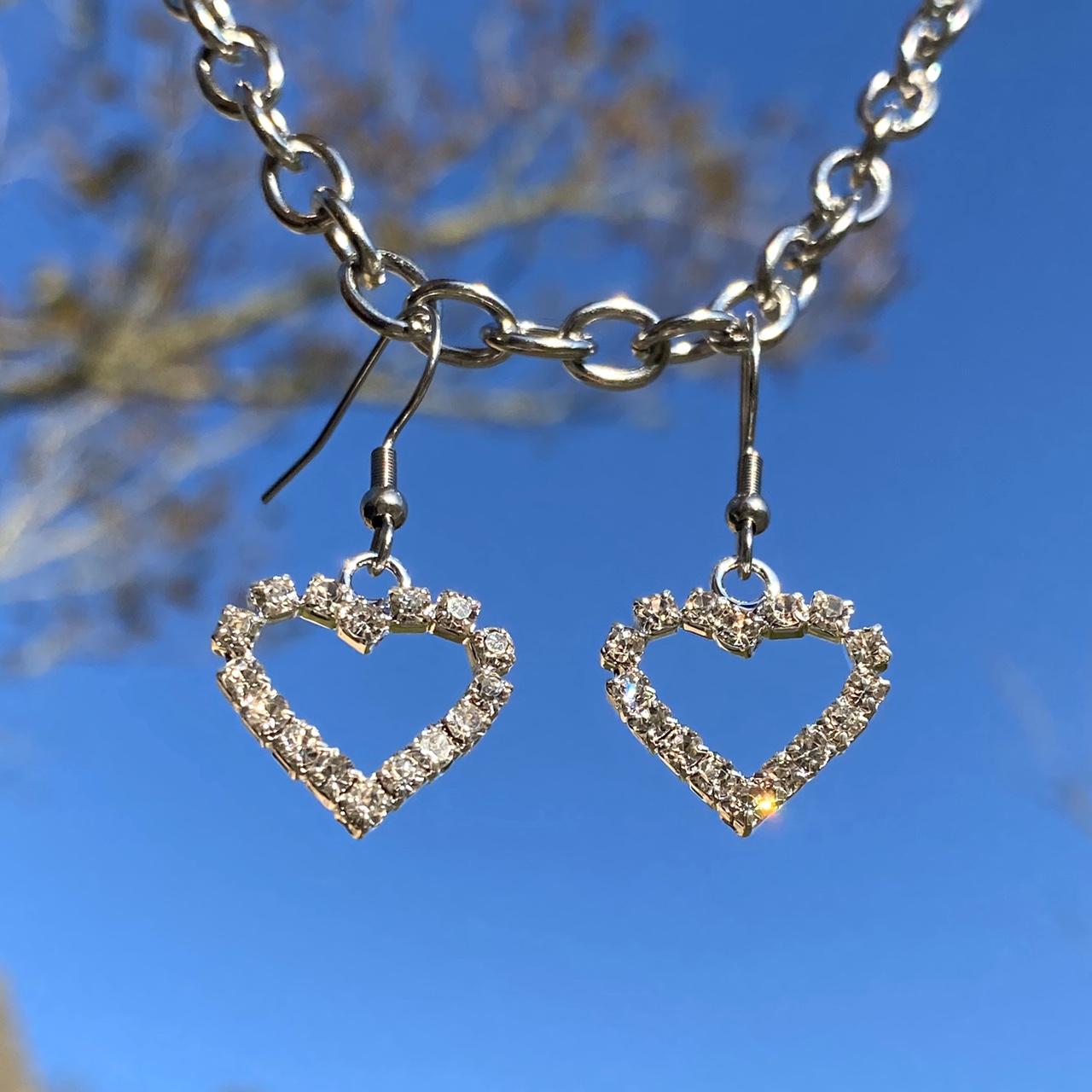 the rhinestone heart earrings ༺♡༻ handmade by... - Depop