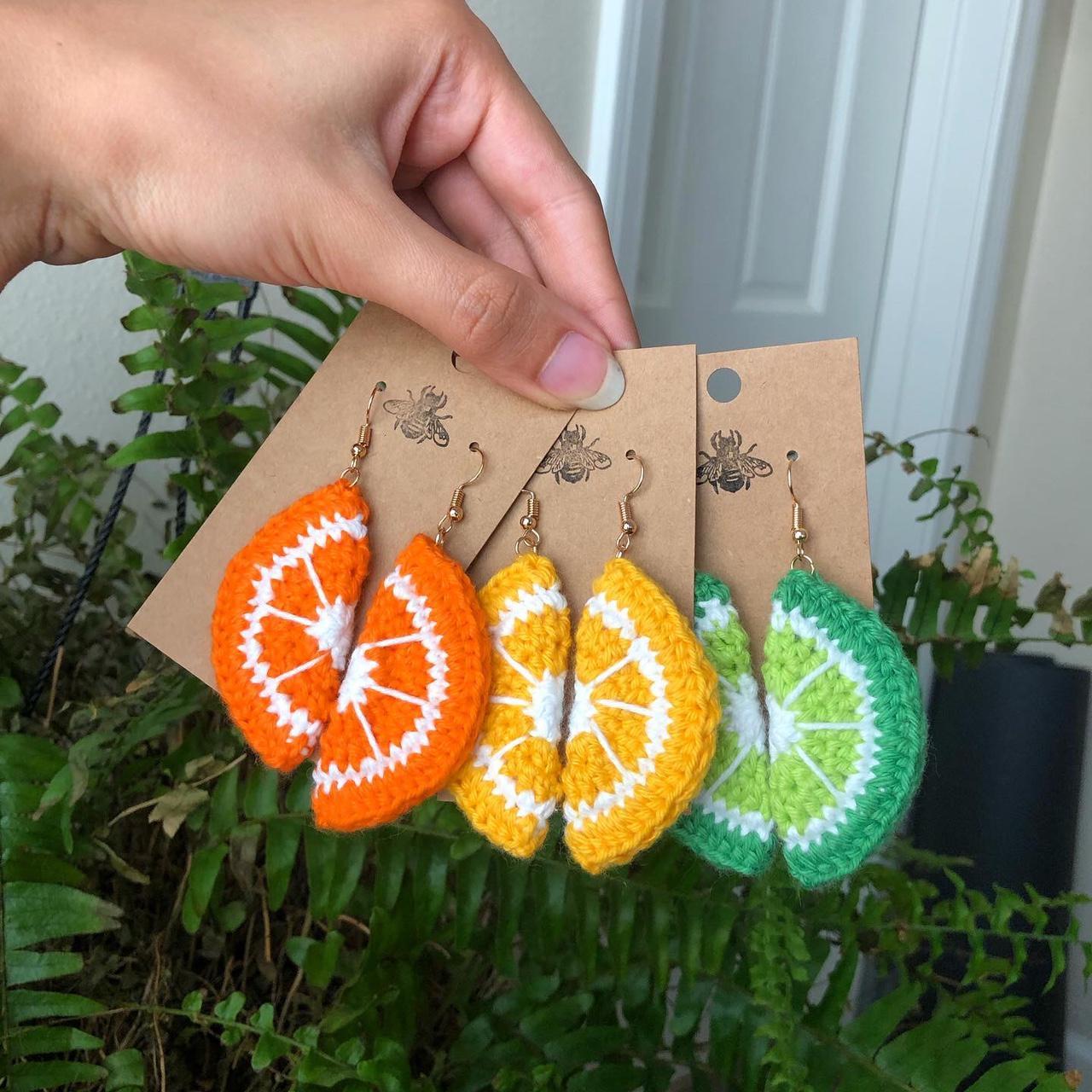 1 pair crochet lemon earrings, handmade with 100... Depop