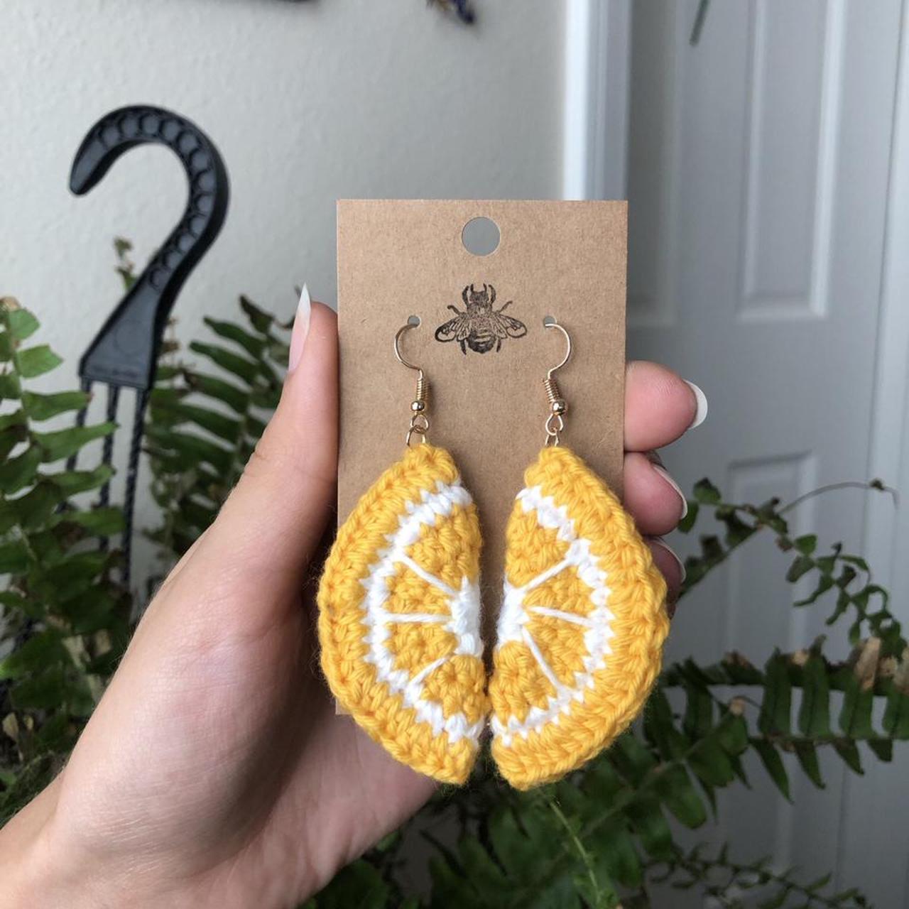 1 pair crochet lemon earrings, handmade with 100... Depop