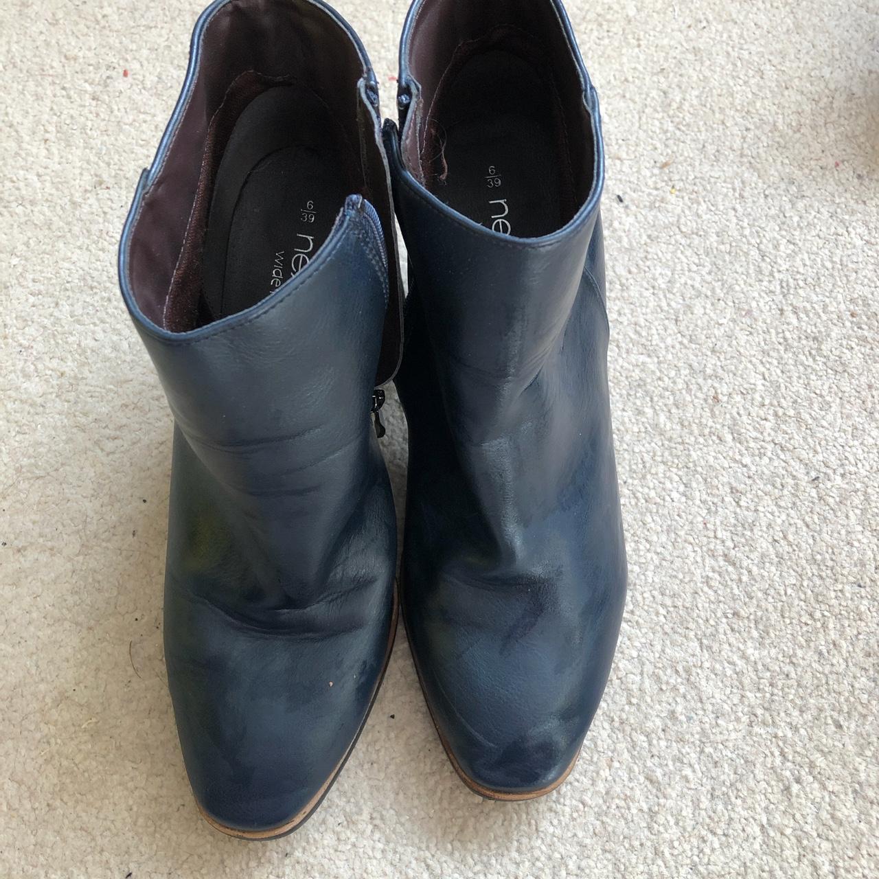 Ladies next wide fit leather ankle boots navy blue... - Depop
