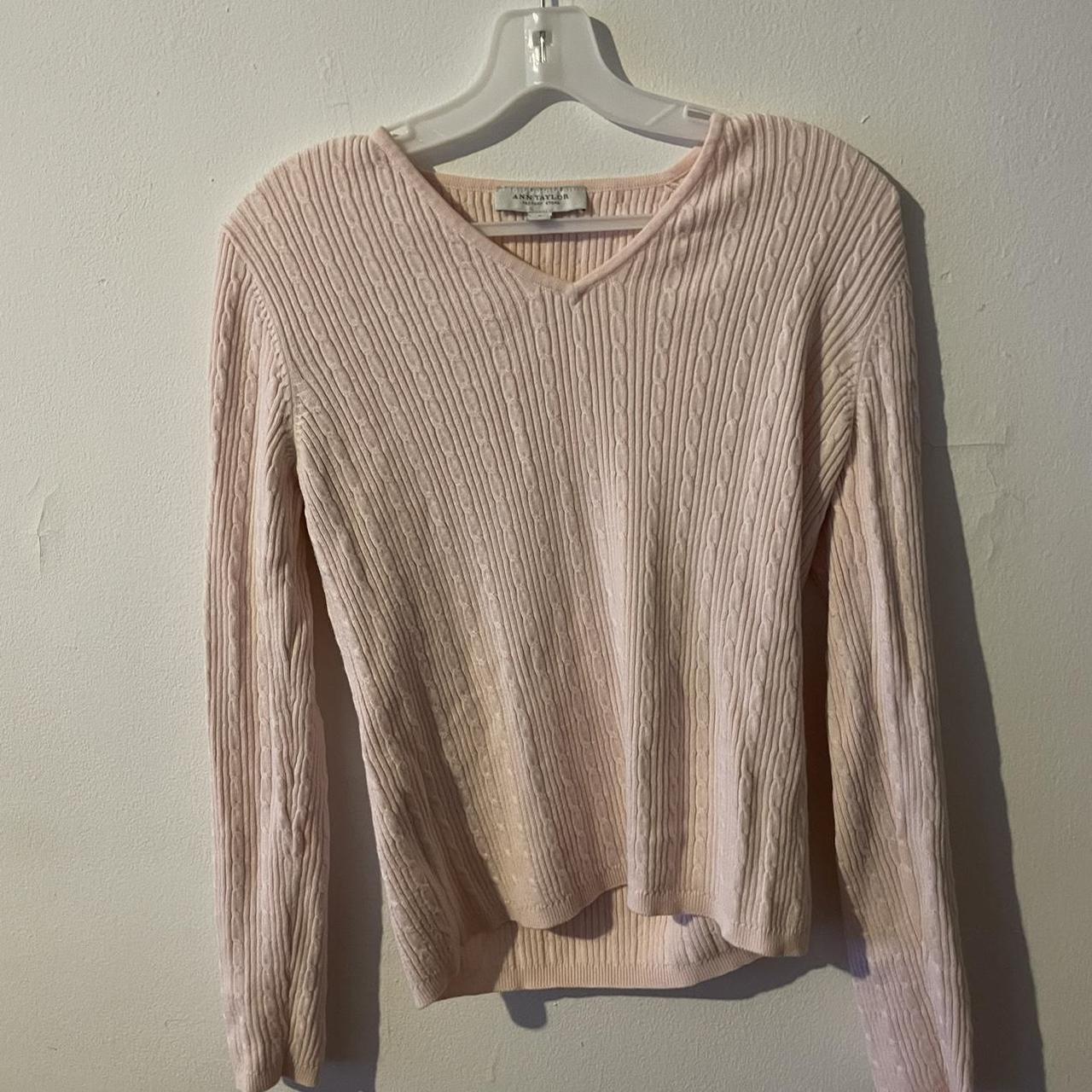 vintage baby pink cable knit sweater size small but... Depop