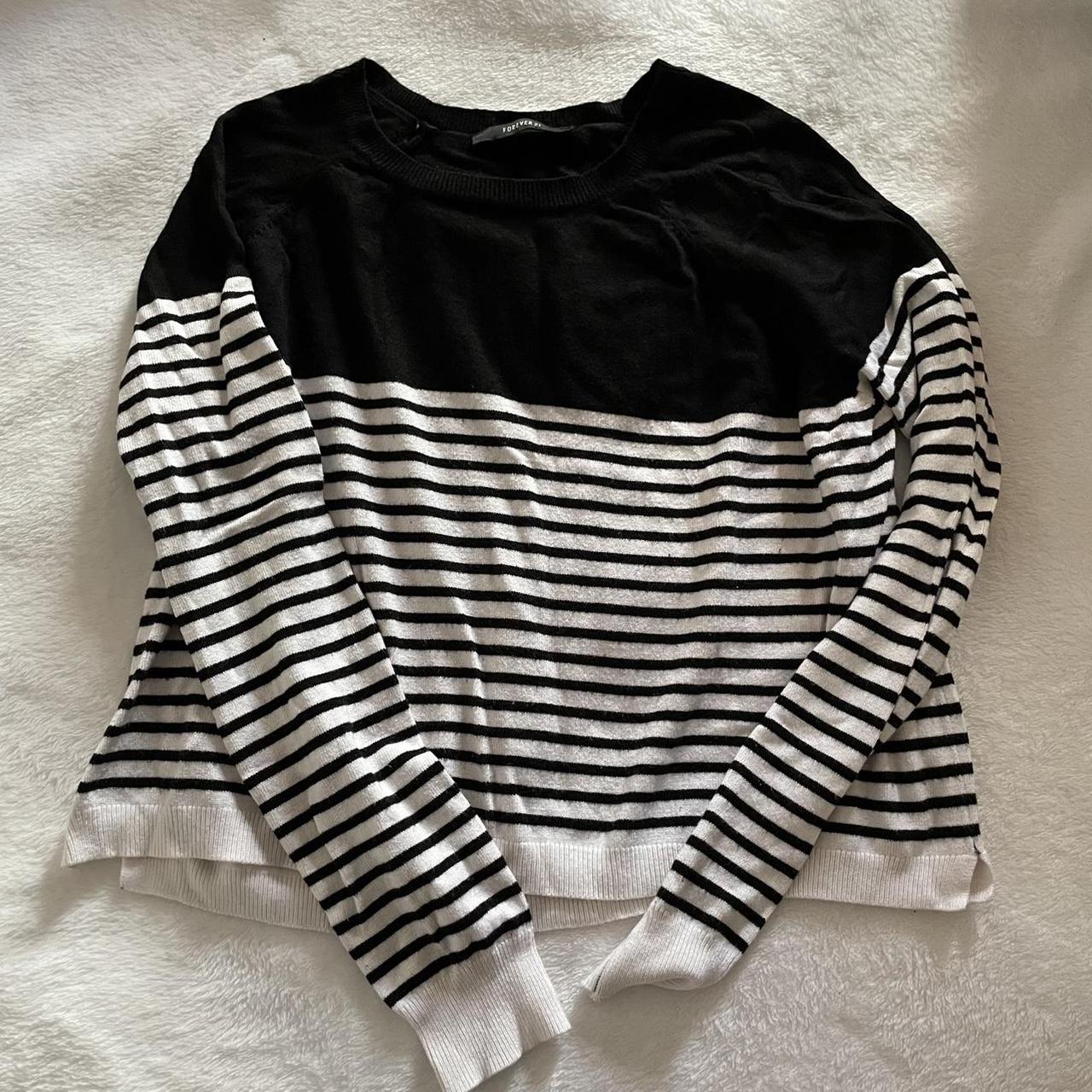 black and white cropped striped sweater size... - Depop