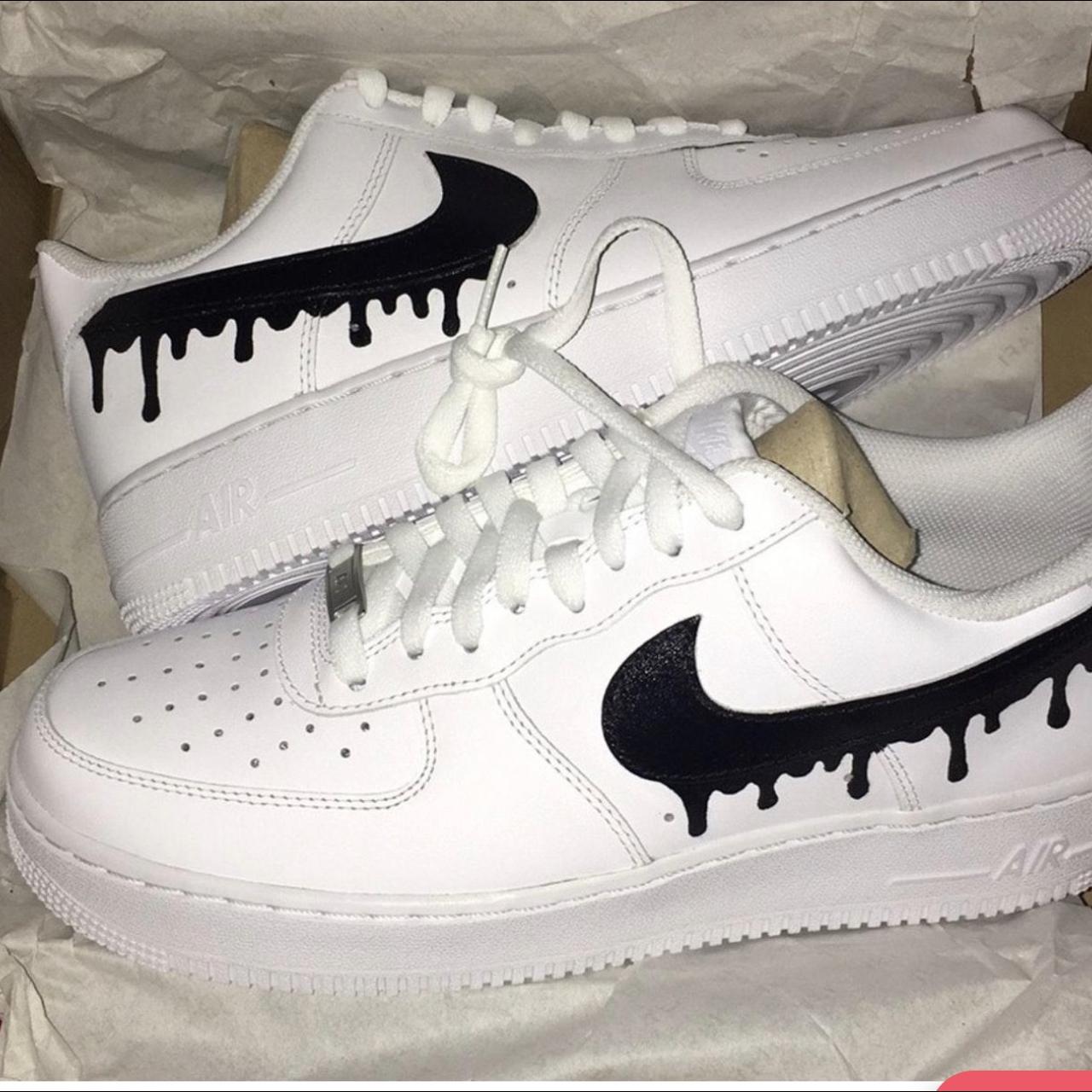 all sizes! custom nike air force ones! black drip - Depop