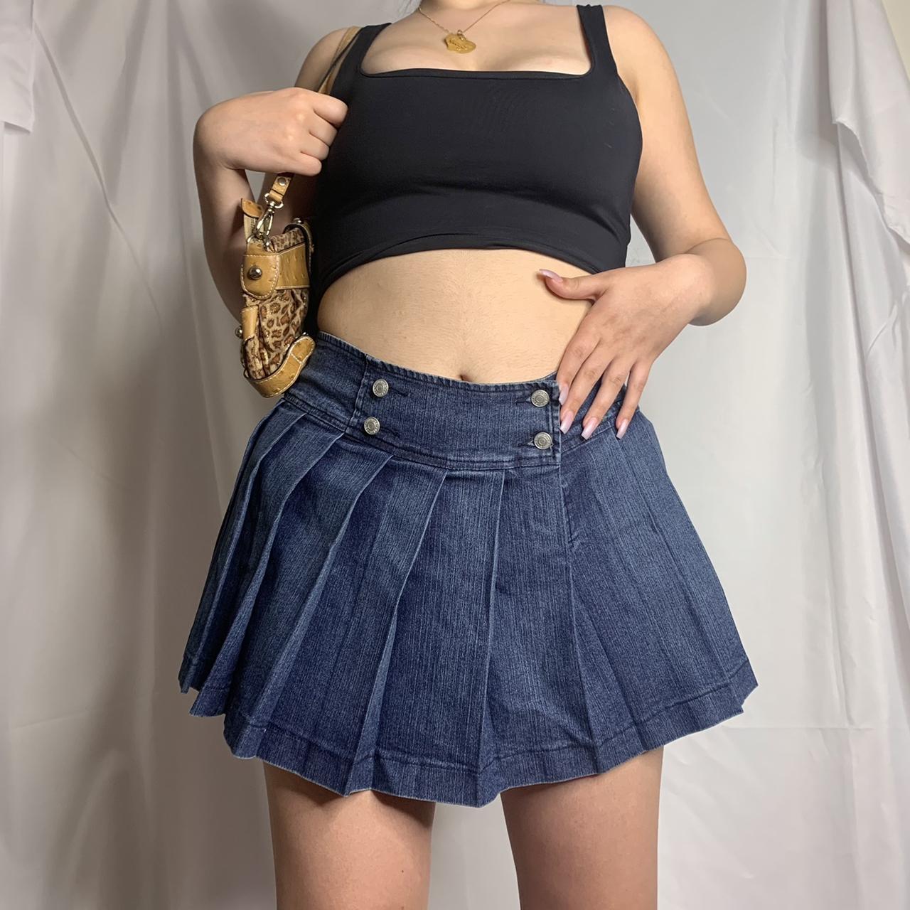 Cute y2k pleated denim skirt💎💎💎 Waist: 33” Brand:... - Depop