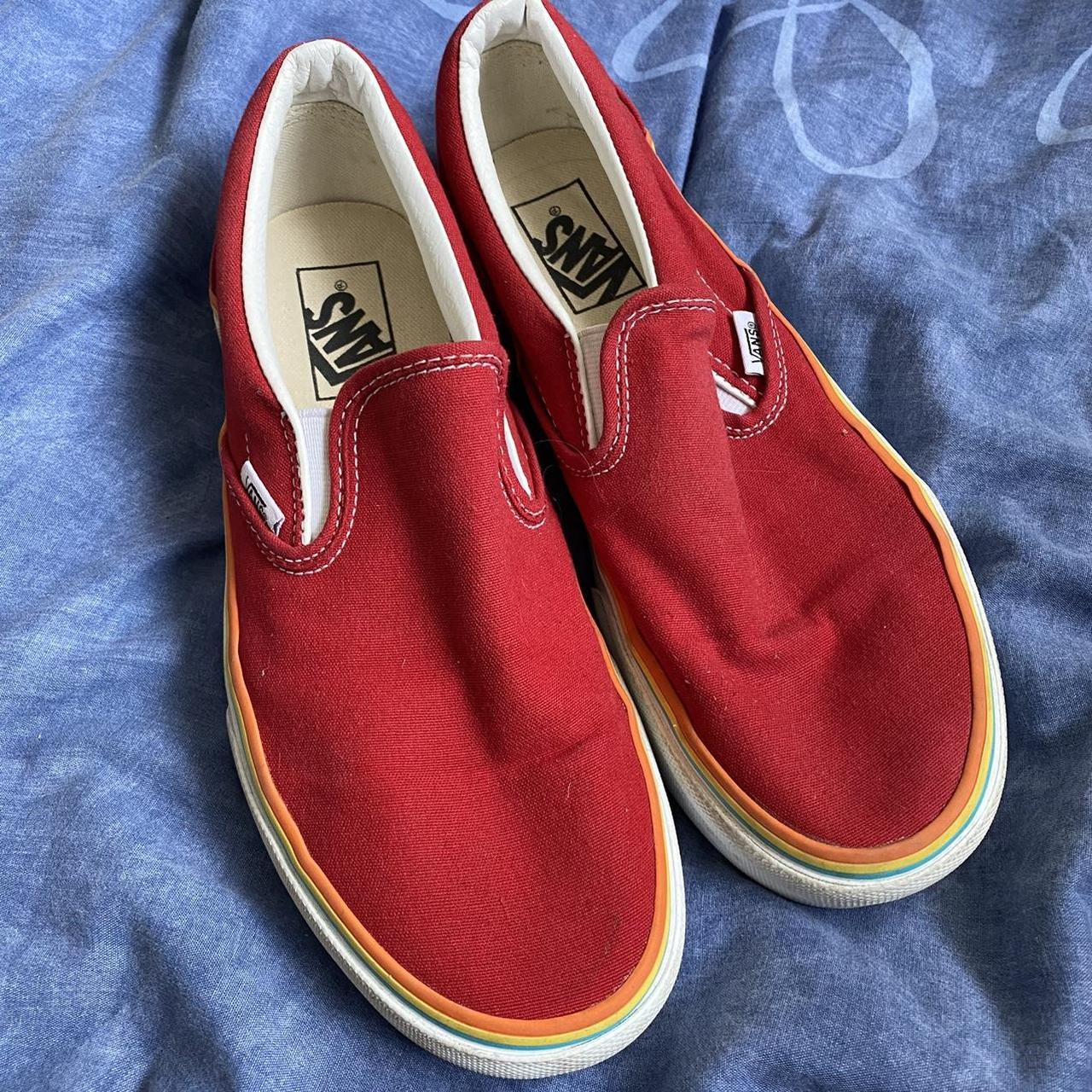 PLATFORM VANS RED WITH COLOUR STRIPES worn a couple... Depop