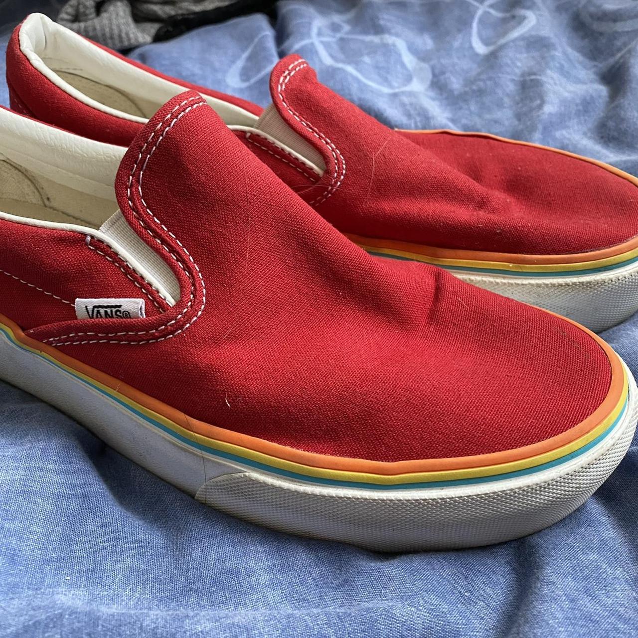 PLATFORM VANS RED WITH COLOUR STRIPES worn a couple... Depop