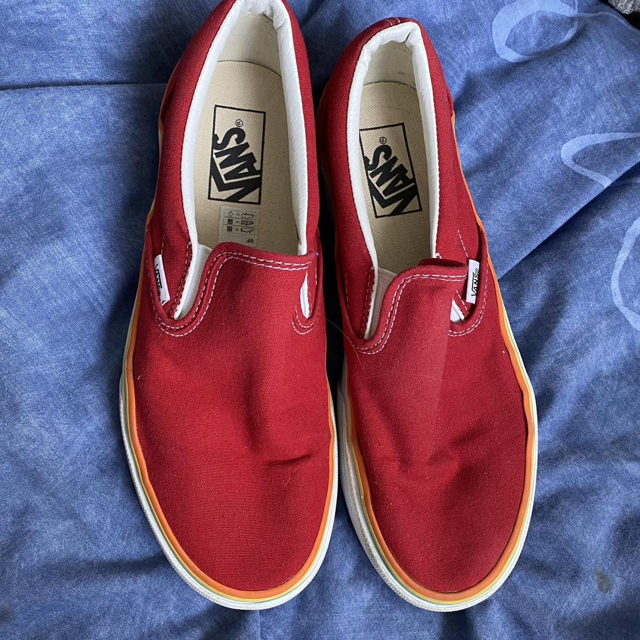 PLATFORM VANS RED WITH COLOUR STRIPES worn a couple... Depop
