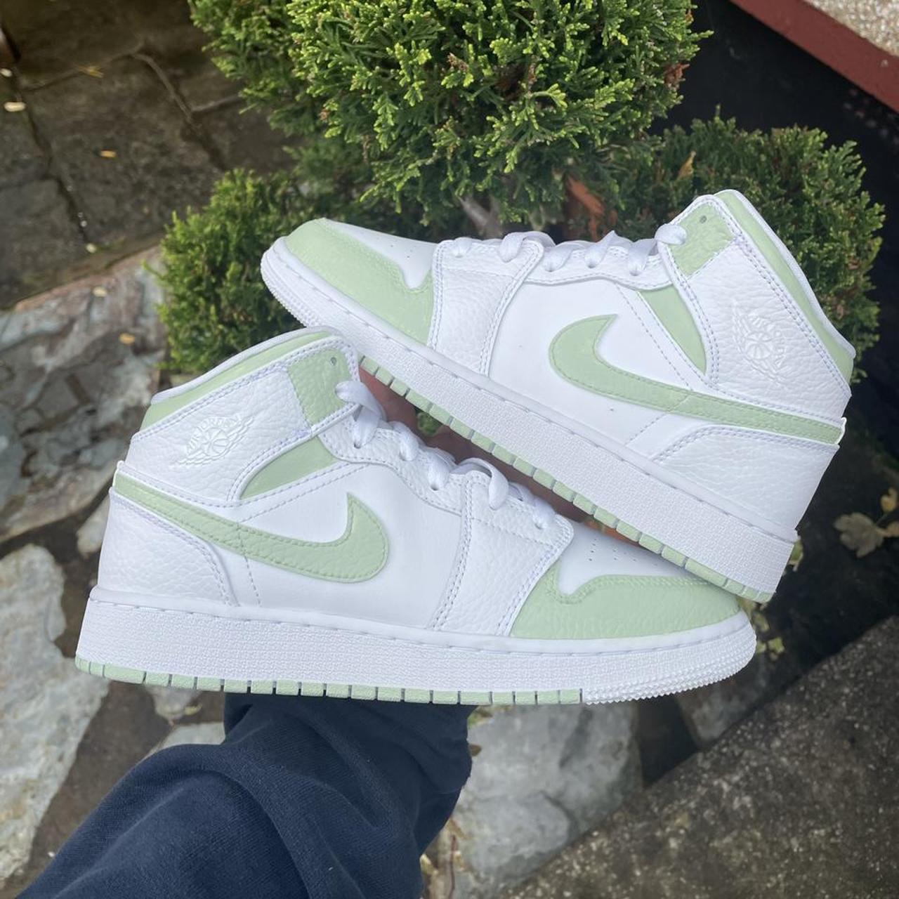 CUSTOM ‘SAGE GREEN’ NIKE AIR JORDAN 1 mids Message... Depop