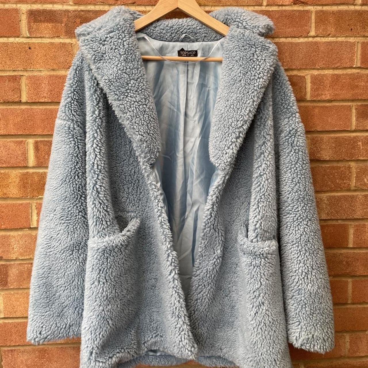 TOPSHOP baby blue fur fleece coat. Cute Teddy coat Depop