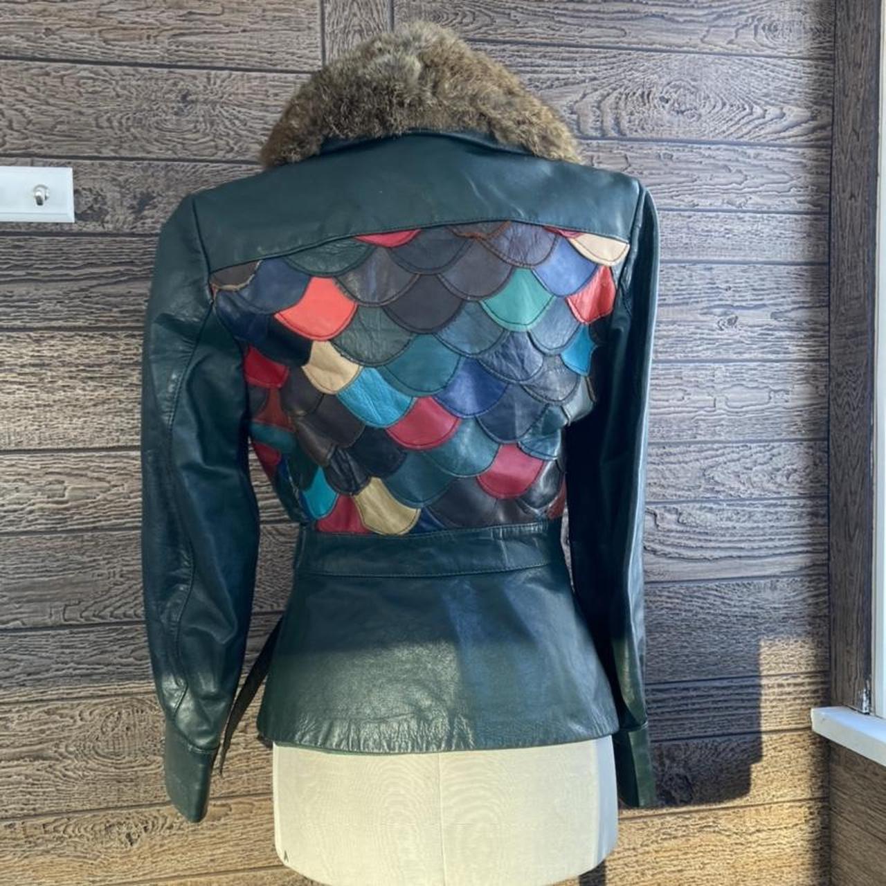 Vintage 70s leather fish scale jacket in forest... Depop