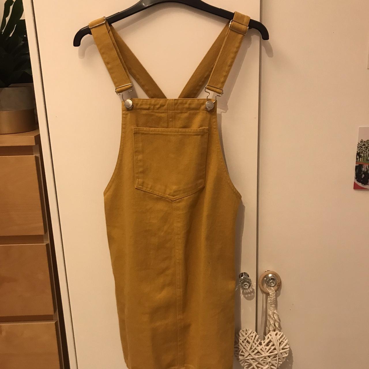 Mustard yellow denim pinafore/dungaree dress Worn a... Depop