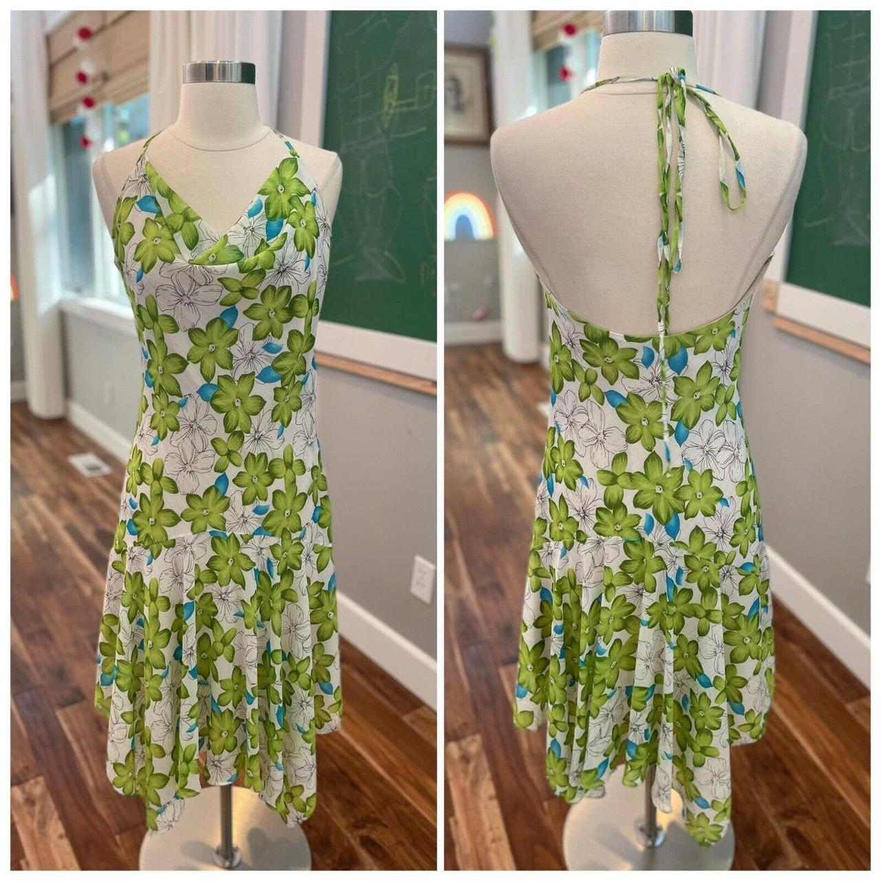 Vintage Y2K floral halter dress Green Juniors size... - Depop