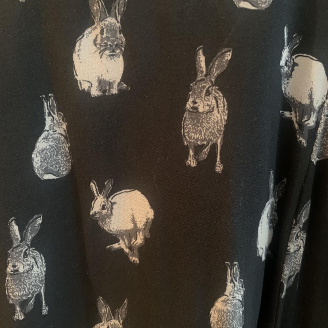 Cute rabbit print long sleeved above the knee smock