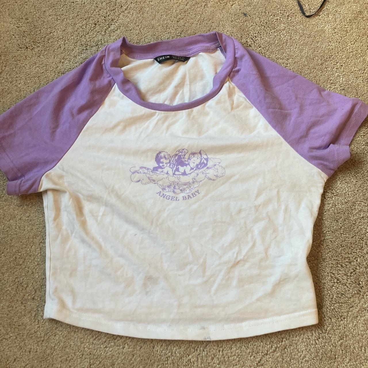 Women's Purple and White T-shirt | Depop