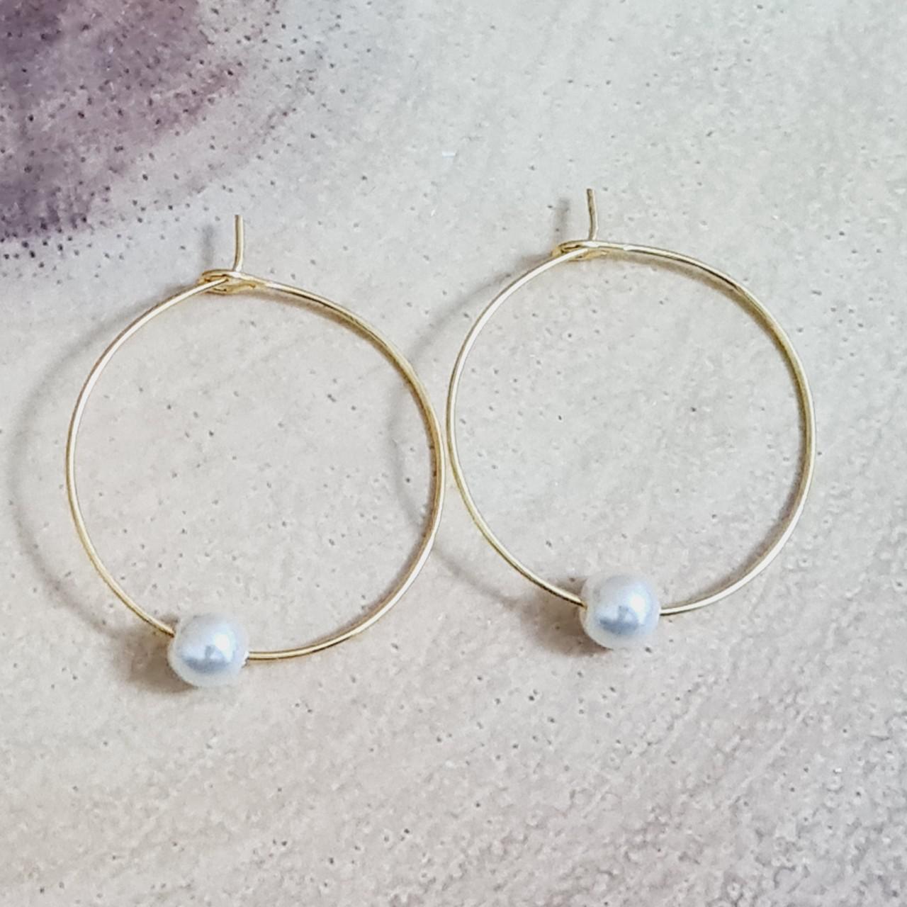 Product Image 1 - Boho Pearl hoops Earrings Gold