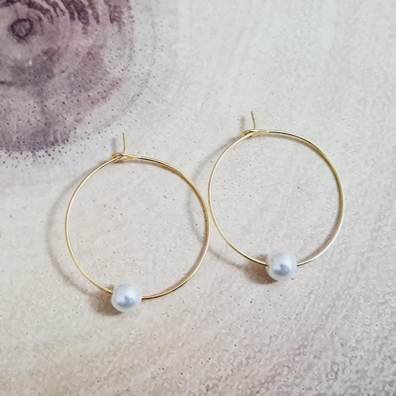 Product Image 2 - Boho Pearl hoops Earrings Gold
