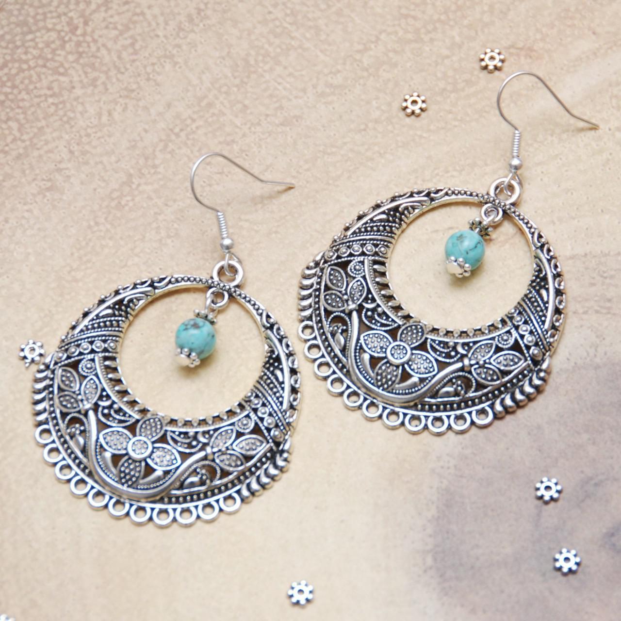 Product Image 1 - Indian Statement Large Earrings 
Turquoise