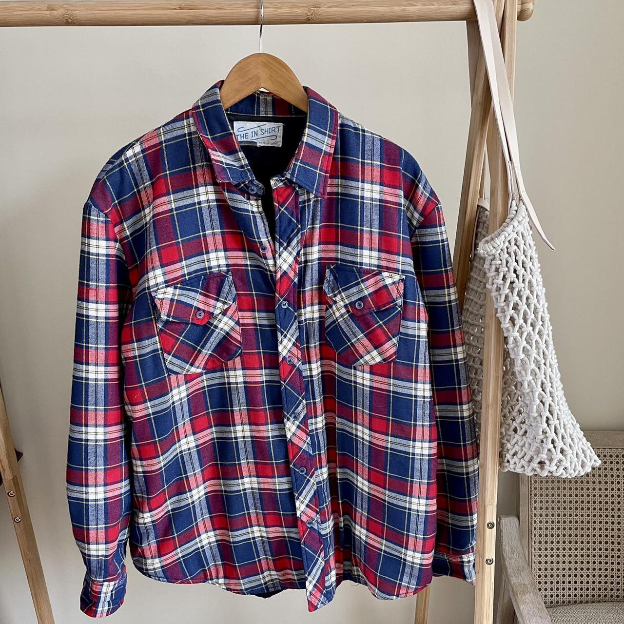 Vintage Plaid Flannel Quilted Collared Shirt Jacket... Depop