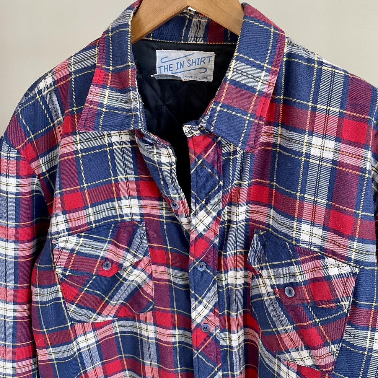 Vintage Plaid Flannel Quilted Collared Shirt Jacket... - Depop